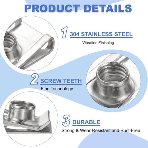 PATIKIL U-Style Clip-On Nut, 12 Pcs M4-0.7 Regular Extruded U-Nut U-Type Fasteners Hardware Nuts Stainless Steel for Automotive Metal Cars Motorcycles, Silver in Kuwait