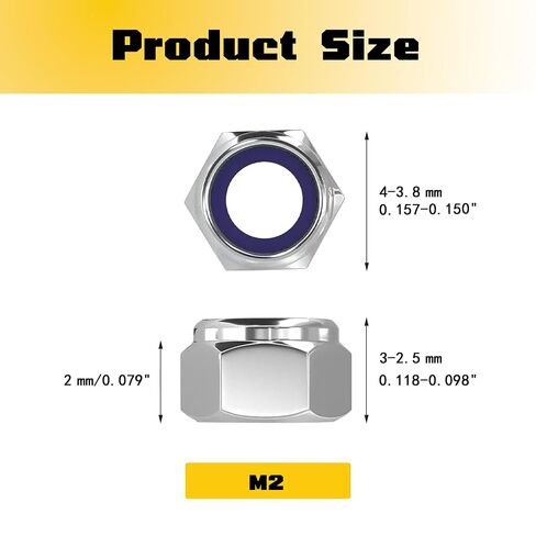 100 Pcs M2 Metric Lock Nuts, 304 (A2-70) Stainless Steel Nylon Insert Locknuts, Standard Metric Thread Nylock Nuts, Hex Lock Hardware Nuts, Reusable Anti-Loose Corrosion Resistant in Kuwait