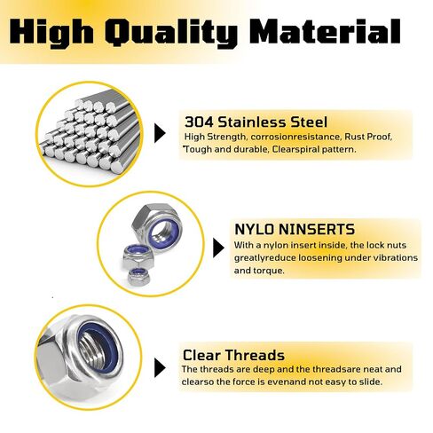 100 Pcs M2 Metric Lock Nuts, 304 (A2-70) Stainless Steel Nylon Insert Locknuts, Standard Metric Thread Nylock Nuts, Hex Lock Hardware Nuts, Reusable Anti-Loose Corrosion Resistant in Kuwait