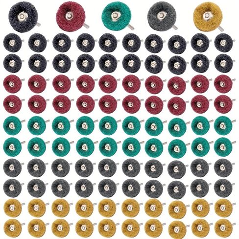 100Pcs Abrasive Buffing Wheels, 1 Inch Buffing Polishing Wheel Set with 1/8 Inch Shank, 20Pcs Each of 80 150 240 400 600 Grit Scouring Pad Abrasive Wheel for Power Rotary Tool, Rust Removal, Polishing in Kuwait