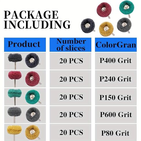100Pcs Abrasive Buffing Wheels, 1 Inch Buffing Polishing Wheel Set with 1/8 Inch Shank, 20Pcs Each of 80 150 240 400 600 Grit Scouring Pad Abrasive Wheel for Power Rotary Tool, Rust Removal, Polishing in Kuwait