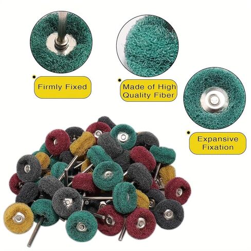 100Pcs Abrasive Buffing Wheels, 1 Inch Buffing Polishing Wheel Set with 1/8 Inch Shank, 20Pcs Each of 80 150 240 400 600 Grit Scouring Pad Abrasive Wheel for Power Rotary Tool, Rust Removal, Polishing in Kuwait
