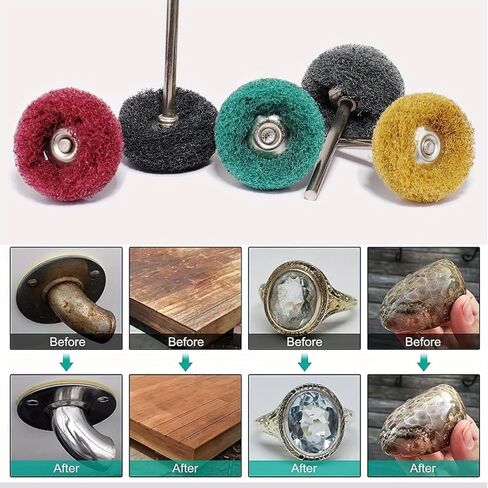 100Pcs Abrasive Buffing Wheels, 1 Inch Buffing Polishing Wheel Set with 1/8 Inch Shank, 20Pcs Each of 80 150 240 400 600 Grit Scouring Pad Abrasive Wheel for Power Rotary Tool, Rust Removal, Polishing in Kuwait