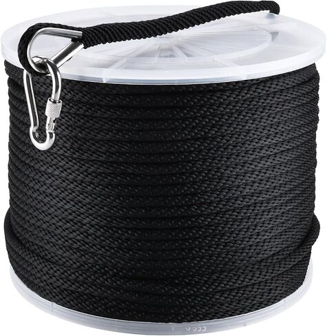 NovelBee 3/8 Inch x 600 Feet Anchor Rope,Premium Solid Braid MFP Anchor Line with 316 Stainless Steel Thimble and Snap Hook,Black Polypropylene Rope for Anchor Boat Marine in Kuwait