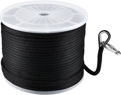 NovelBee 3/8 Inch x 600 Feet Anchor Rope,Premium Solid Braid MFP Anchor Line with 316 Stainless Steel Thimble and Snap Hook,Black Polypropylene Rope for Anchor Boat Marine in Kuwait