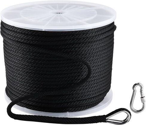 NovelBee 3/8 Inch x 600 Feet Anchor Rope,Premium Solid Braid MFP Anchor Line with 316 Stainless Steel Thimble and Snap Hook,Black Polypropylene Rope for Anchor Boat Marine in Kuwait