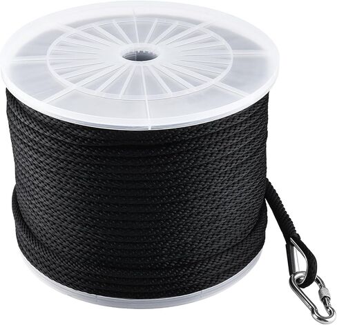 NovelBee 3/8 Inch x 600 Feet Anchor Rope,Premium Solid Braid MFP Anchor Line with 316 Stainless Steel Thimble and Snap Hook,Black Polypropylene Rope for Anchor Boat Marine in Kuwait
