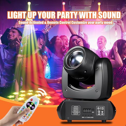 AGVYBE 120W Moving Head DJ Lights with Remote Control, 18-Facet Prism Stage Lighting with 8 Gobos & 8 Colors, DMX512 & Sound Activated,LED Beam Spot for Party,Club,Disco,Bar,Show (1 Pack) in Kuwait