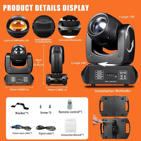 AGVYBE 120W Moving Head DJ Lights with Remote Control, 18-Facet Prism Stage Lighting with 8 Gobos & 8 Colors, DMX512 & Sound Activated,LED Beam Spot for Party,Club,Disco,Bar,Show (1 Pack) in Kuwait