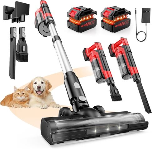 مكنسة كهربائية لاسلكية للمنزل، شعر الحيوانات الأليفة، 60 كيلو باسكال، خفيفة الوزن | محرك بدون فرش بقدرة 700 واط، وقت تشغيل يصل إلى 70 دقيقة، بطاريات مزدوجة بقدرة 8000 مللي أمبير في الساعة، كوب غبار سعة 2 لتر، شاشة LED، للسجاد والأرضيات الصلبة in Kuwait