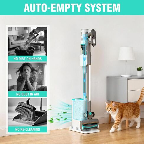 HAUSHOF Cordless Vacuum Cleaner with Auto Empty Station, 250W Motor, HEPA Filter, Anti-Tangle Brushroll, Stick Vacuum for Pet Hair, Hardwood Floors, Carpets in Kuwait