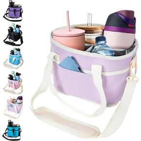 4 Compartment Drink Bag – Insulated Tote Bag & Drink Carrier with Shoulder Strap – Collapsible 4-Cup Caddy, Tip-Resistant Water Bottle Holder for Travel, Delivery & Car (Light Purple) in Kuwait