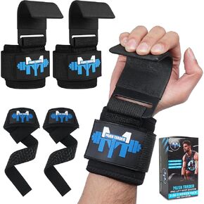 Musa Trader 2-in-1 Weightlifting Hooks & Wrist Straps for Men Women | Heavy Duty Lifting Hooks with Wrist Support | Deadlift Straps Gym Grip | Neoprene Padded | Supports 250 lbs in Saudi Arabia