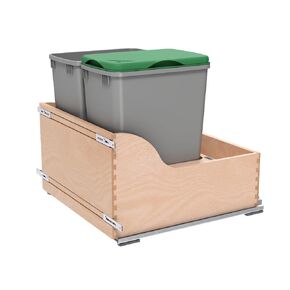 Rev-A-Shelf فضي معدني مزدوج 32 قيراط. حاوية نفايات قابلة للسحب من خشب القيقب مع إغلاق ناعم و(1) غطاء لخزائن قاعدة مقاس 24 بوصة in Kuwait