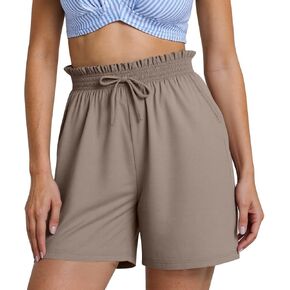 Womens Casual Summer Shorts Linen High Waisted Paper Bag Pants Wide Leg Flowy Beach Vacation Shorts with Pockets in Kuwait