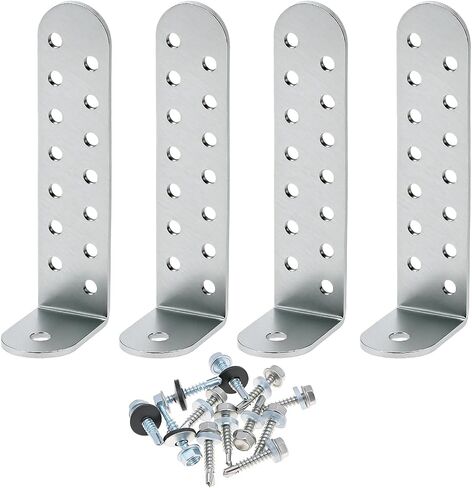 QWORK Heavy-Duty Galvanized Hurricane Condenser Brackets with Screws, 4 Pack 4.25 Inch Universal Tie Down Mounting Kit for Concrete Masonry Pads Corrosion-Resistant Steel Supports for AC Units in Kuwait