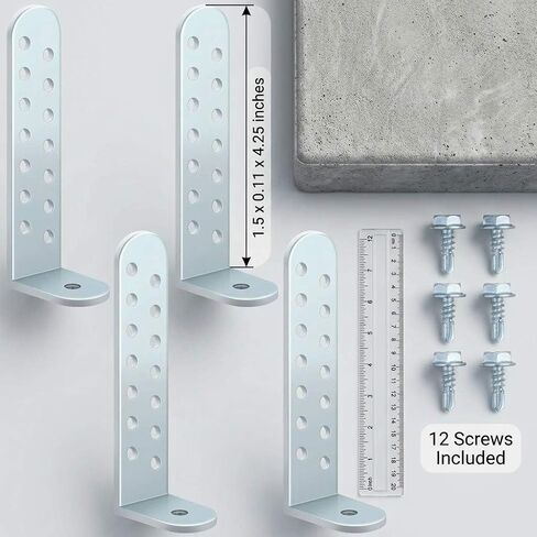 QWORK Heavy-Duty Galvanized Hurricane Condenser Brackets with Screws, 4 Pack 4.25 Inch Universal Tie Down Mounting Kit for Concrete Masonry Pads Corrosion-Resistant Steel Supports for AC Units in Kuwait
