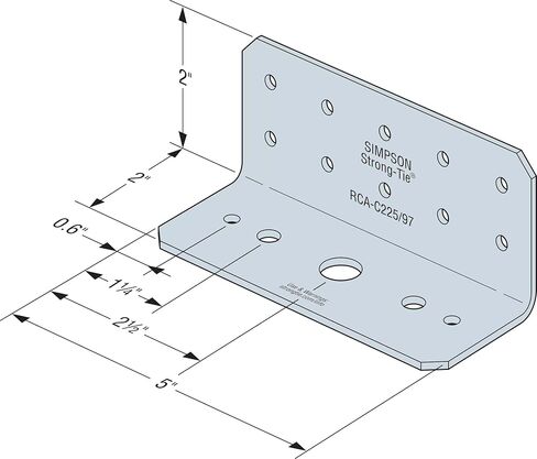سيمبسون ربطة عنق قوية RCA-C225/97-R55 زاوية موصل صلبة للخرسانة - 2 بوصة × 2 بوصة × 5 بوصة، سمك 97 مل، هيكل فولاذي مجلفن بالزنك 12 مقياس (55-الكمية) in Kuwait