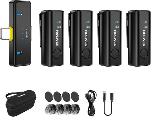نظام ميكروفون لاسلكي NEEWER Lavalier، 1x مستقبل USB C مع محول OTG و1x جهاز إرسال مكثف متعدد الاتجاهات لإلغاء الضوضاء متوافق مع iPhone 16 Pro Max S24 Ultra، KM23 in Kuwait