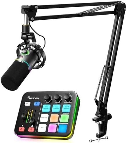 MAONO Podcast Equipment Bundle: Audio Interface and USB/XLR Dynamic Microphone-MaonoCaster G1 NEO+PD200XS Black in Kuwait