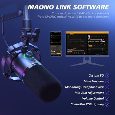 MAONO Podcast Equipment Bundle: Audio Interface and USB/XLR Dynamic Microphone-MaonoCaster G1 NEO+PD200XS Black in Kuwait