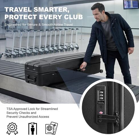 حقيبة سفر ذات هيكل صلب للجولف مع قفل TSA، غطاء حقيبة سفر جولف ABS عالي التحمل، عجلات متعددة الاتجاهات قابلة للإزالة بزاوية 360 درجة، تناسب حقائب النادي مقاس 48 بوصة، حقيبة سفر صلبة واقية مقاومة للصدمات in Kuwait