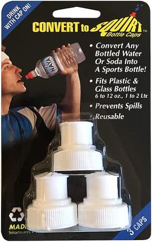 أغطية زجاجات Smartwares ConvertToSquirt (أبيض)، أغطية زجاجات مياه بالضغط والسحب، 3 عبوات، صنع في الولايات المتحدة الأمريكية in Kuwait