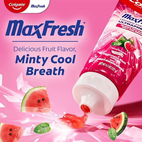 Colgate Max Fresh Anticavity Fluoride Toothpaste with Breath Strips, 3 Pack, Watermelon Blast with Mint, Fresh Breath Toothpaste Pack, Helps Fight Cavities and Freshens Breath, 4.5 Oz in Kuwait
