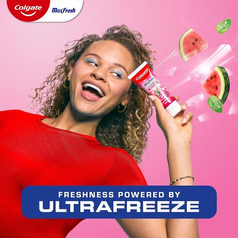 Colgate Max Fresh Anticavity Fluoride Toothpaste with Breath Strips, 3 Pack, Watermelon Blast with Mint, Fresh Breath Toothpaste Pack, Helps Fight Cavities and Freshens Breath, 4.5 Oz in Kuwait