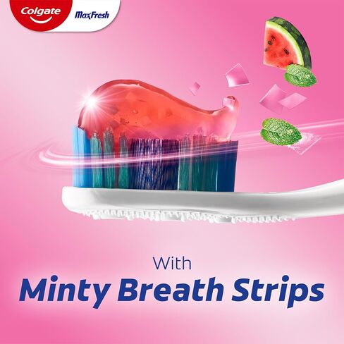 Colgate Max Fresh Anticavity Fluoride Toothpaste with Breath Strips, 3 Pack, Watermelon Blast with Mint, Fresh Breath Toothpaste Pack, Helps Fight Cavities and Freshens Breath, 4.5 Oz in Kuwait
