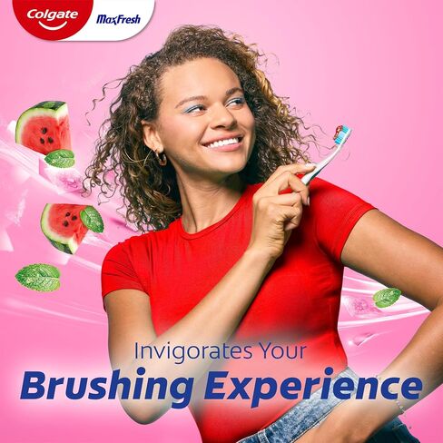 Colgate Max Fresh Anticavity Fluoride Toothpaste with Breath Strips, 3 Pack, Watermelon Blast with Mint, Fresh Breath Toothpaste Pack, Helps Fight Cavities and Freshens Breath, 4.5 Oz in Kuwait