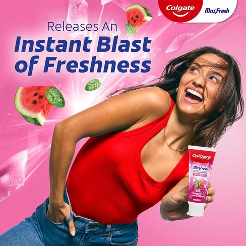 Colgate Max Fresh Anticavity Fluoride Toothpaste with Breath Strips, 3 Pack, Watermelon Blast with Mint, Fresh Breath Toothpaste Pack, Helps Fight Cavities and Freshens Breath, 4.5 Oz in Kuwait