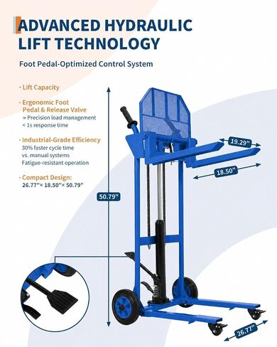 Hydraulic Material Lift with Adjustable Forks, Pallet Truck Dolly with Steel Platform Board, 450 Lbs Capacity 36" Max Lift Table Fork Pallet Stacker Winch Stacker for Garge Workshop, Blue in Kuwait