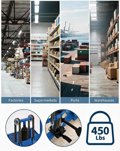 Hydraulic Material Lift with Adjustable Forks, Pallet Truck Dolly with Steel Platform Board, 450 Lbs Capacity 36" Max Lift Table Fork Pallet Stacker Winch Stacker for Garge Workshop, Blue in Kuwait