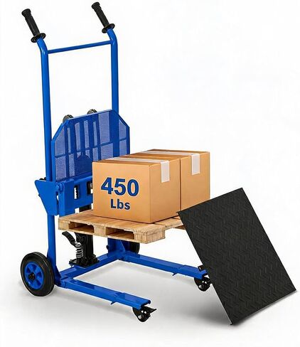 Hydraulic Material Lift with Adjustable Forks, Pallet Truck Dolly with Steel Platform Board, 450 Lbs Capacity 36" Max Lift Table Fork Pallet Stacker Winch Stacker for Garge Workshop, Blue in Kuwait