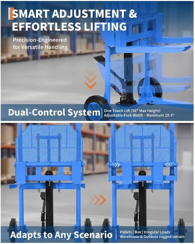 Hydraulic Material Lift with Adjustable Forks, Pallet Truck Dolly with Steel Platform Board, 450 Lbs Capacity 36" Max Lift Table Fork Pallet Stacker Winch Stacker for Garge Workshop, Blue in Kuwait