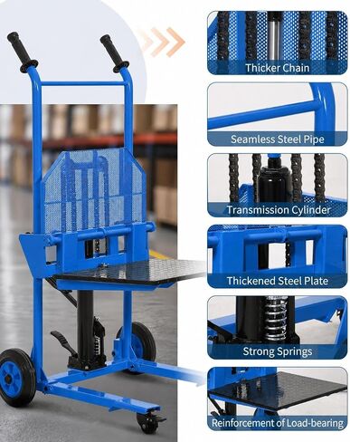 Hydraulic Material Lift with Adjustable Forks, Pallet Truck Dolly with Steel Platform Board, 450 Lbs Capacity 36" Max Lift Table Fork Pallet Stacker Winch Stacker for Garge Workshop, Blue in Kuwait