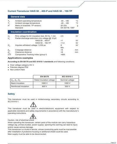 HAIS200-P محول تأثير الاستشعار الحالي 200A حلقة مفتوحة in Kuwait