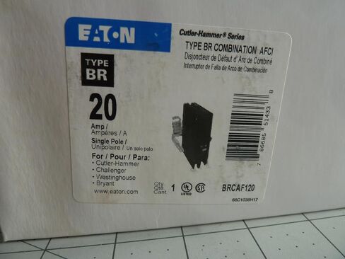 Eaton Corporation BRCAF120 Single Pole Type Br 1 Combo Arc Fault Circuit Breaker, 20-Amp in Kuwait
