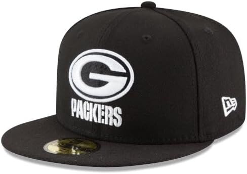 قبعة New Era NFL 59FIFTY Green Bay Packers باللون الأسود والأبيض، مجموعة أصلية مناسبة لكرة القدم في الملعب in Kuwait