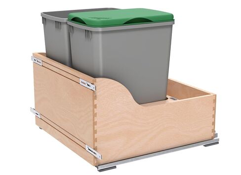 Rev-A-Shelf فضي معدني مزدوج 32 قيراط. حاوية نفايات قابلة للسحب من خشب القيقب مع إغلاق ناعم و(1) غطاء لخزائن قاعدة مقاس 24 بوصة in Kuwait