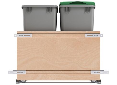 Rev-A-Shelf فضي معدني مزدوج 32 قيراط. حاوية نفايات قابلة للسحب من خشب القيقب مع إغلاق ناعم و(1) غطاء لخزائن قاعدة مقاس 24 بوصة in Kuwait