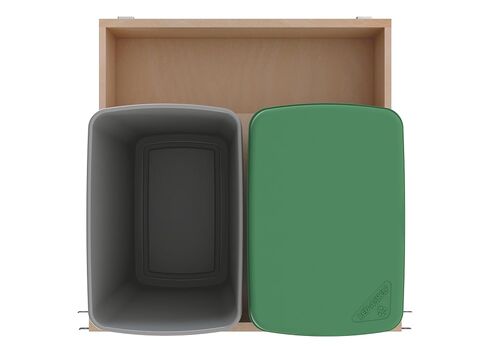 Rev-A-Shelf فضي معدني مزدوج 32 قيراط. حاوية نفايات قابلة للسحب من خشب القيقب مع إغلاق ناعم و(1) غطاء لخزائن قاعدة مقاس 24 بوصة in Kuwait