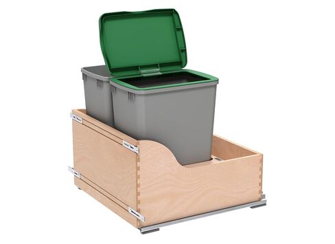 Rev-A-Shelf فضي معدني مزدوج 32 قيراط. حاوية نفايات قابلة للسحب من خشب القيقب مع إغلاق ناعم و(1) غطاء لخزائن قاعدة مقاس 24 بوصة in Kuwait