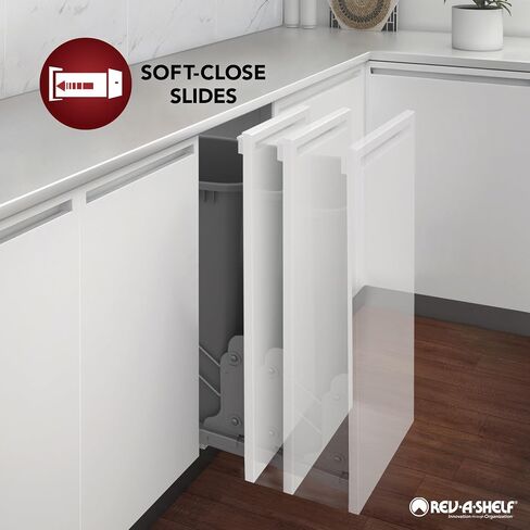 Rev-A-Shelf فضي معدني مزدوج 32 قيراط. حاوية نفايات قابلة للسحب من خشب القيقب مع إغلاق ناعم و(1) غطاء لخزائن قاعدة مقاس 24 بوصة in Kuwait