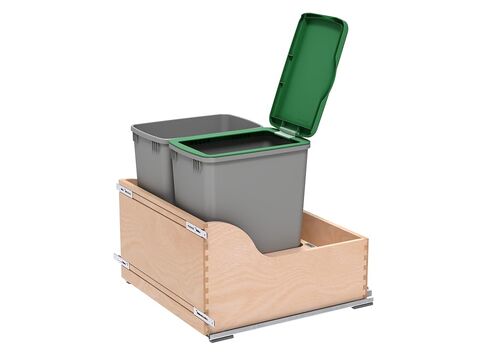 Rev-A-Shelf فضي معدني مزدوج 32 قيراط. حاوية نفايات قابلة للسحب من خشب القيقب مع إغلاق ناعم و(1) غطاء لخزائن قاعدة مقاس 24 بوصة in Kuwait