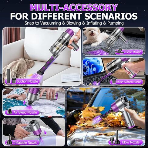EYYA Handheld Car Vacuum Cleaner Cordless, 16000PA Powerful Hand Held Vacuum Cordless Rechargeable, 4-in-1 Portable Mini Vacuum & Air Duster with Multi-Nozzles and LED Light for Car Home Office in Kuwait