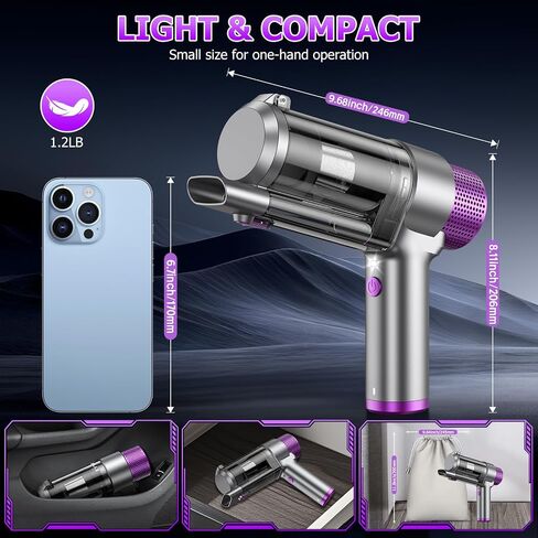 EYYA Handheld Car Vacuum Cleaner Cordless, 16000PA Powerful Hand Held Vacuum Cordless Rechargeable, 4-in-1 Portable Mini Vacuum & Air Duster with Multi-Nozzles and LED Light for Car Home Office in Kuwait