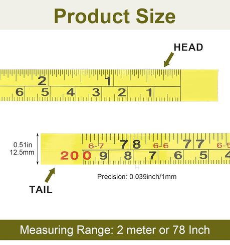 2 Pack Adhesive Tape Measure, Adhesive Measuring Tape 78-Inch / 200Cm with 1/2-Inch Marks, Right-to-Left Reading for Woodworking, Saw, Drafting Table (Yellow) in Kuwait