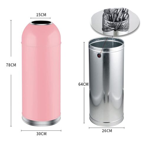 Stainless Steel Trash Can with Lid Open Top Trash Bin, Industrial Metal Trash Enclosure, Detachable Inside Cabinet, Commercial Garbage Bin for Hotel, Patios, Cafés, Parks (Color : Pink, Size : 35L) in Kuwait